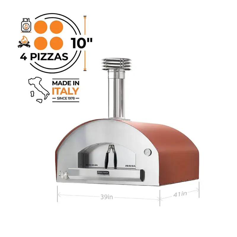 Fontana Forni Roma 39" Red Hybrid Gas-And-Wood Countertop Pizza Oven 1