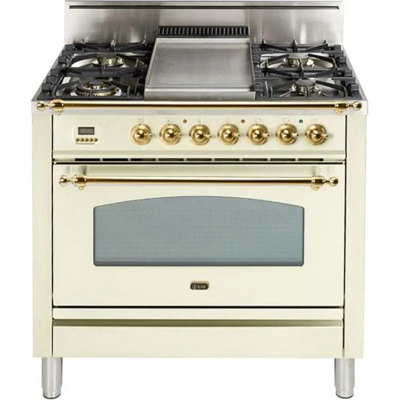 Ilve 36-Inch Nostalgie Series Freestanding Gas Range With Single Oven, Griddle, And Trim Kit 1
