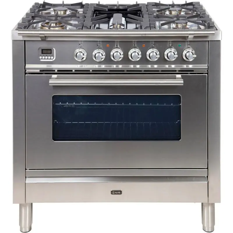 Ilve 36-Inch Professional Plus Freestanding Dual-Fuel Range With Trim Kit 1