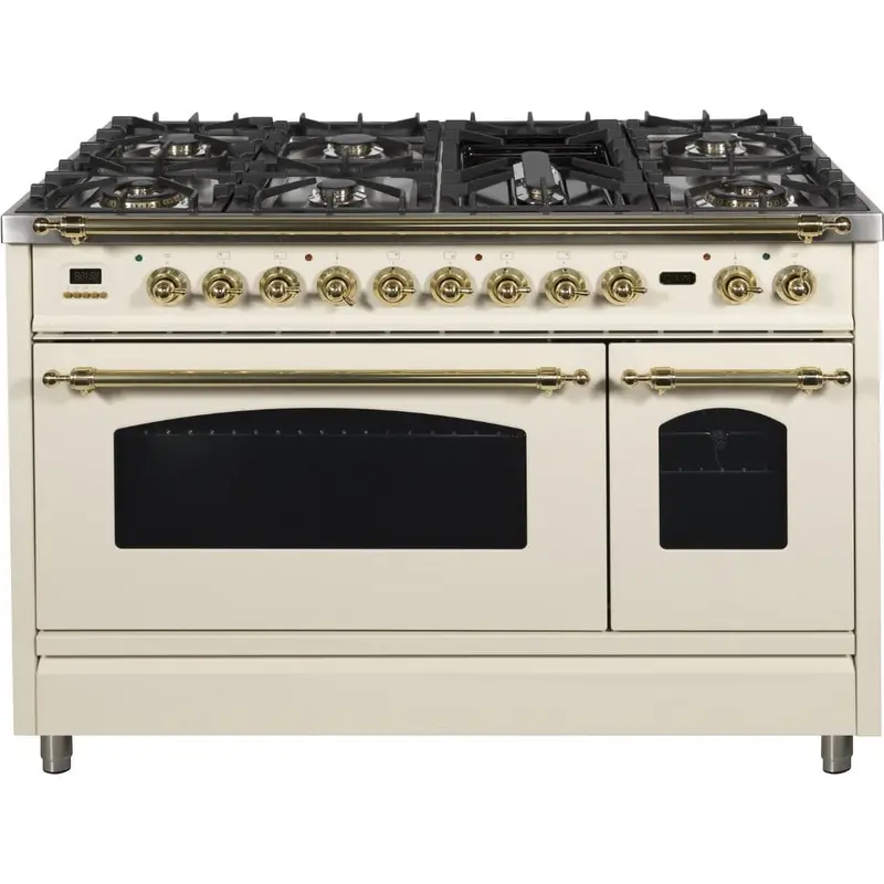 Ilve 48-Inch Nostalgie Series Freestanding Dual-Fuel Range With 7 Burners And Trim Kit 1