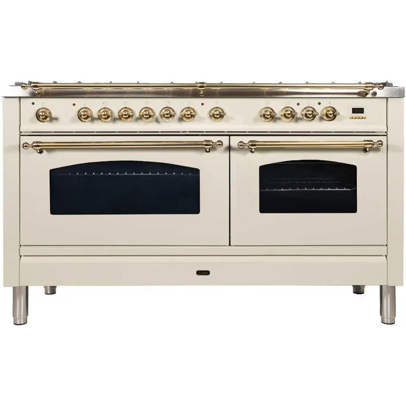 Ilve 60-Inch Nostalgie Series Freestanding Dual-Fuel Range With 8 Burners And Trim Kit 1