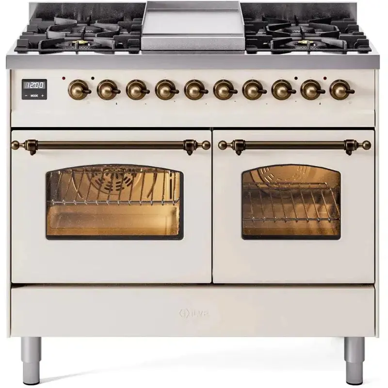 Ilve Nostalgie Ii 40" Dual-Fuel Range – Antique White Finish With Bronze Accents 1