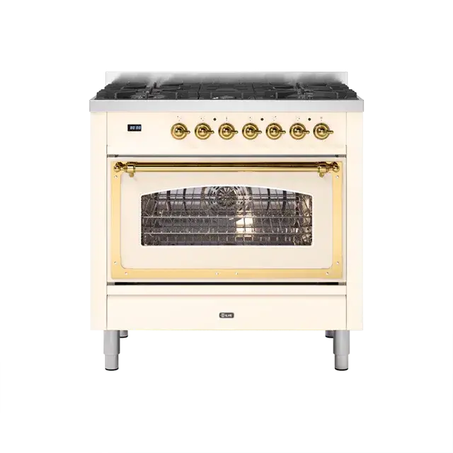 Ilve Nostalgie Ii Antique White Freestanding Induction Range (Single Oven, Brass Trim, 4 Zones) 1