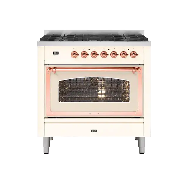 Ilve Nostalgie Ii Antique White Freestanding Induction Range (Single Oven, Copper Trim, 4 Zones) 1