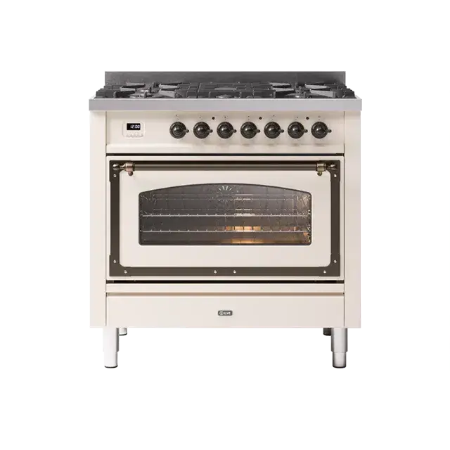 Ilve Nostalgie Ii Antique White Natural Gas Range With Bronze Accents & 5 Sealed Brass Burners 1