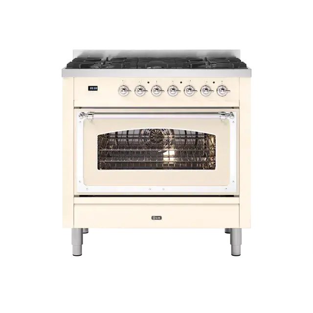 Ilve Nostalgie Ii Antique White Natural Gas Range With Chrome Finish & 5 Sealed Brass Burners 1