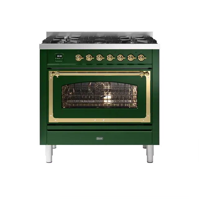 Ilve Nostalgie Ii Emerald Green Freestanding Induction Range With Brass Hardware & 4 Zones 1