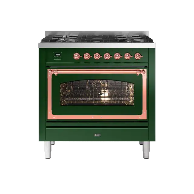 Ilve Nostalgie Ii Emerald Green Induction Range With Copper Trim & Quad-Zone Cooktop 1