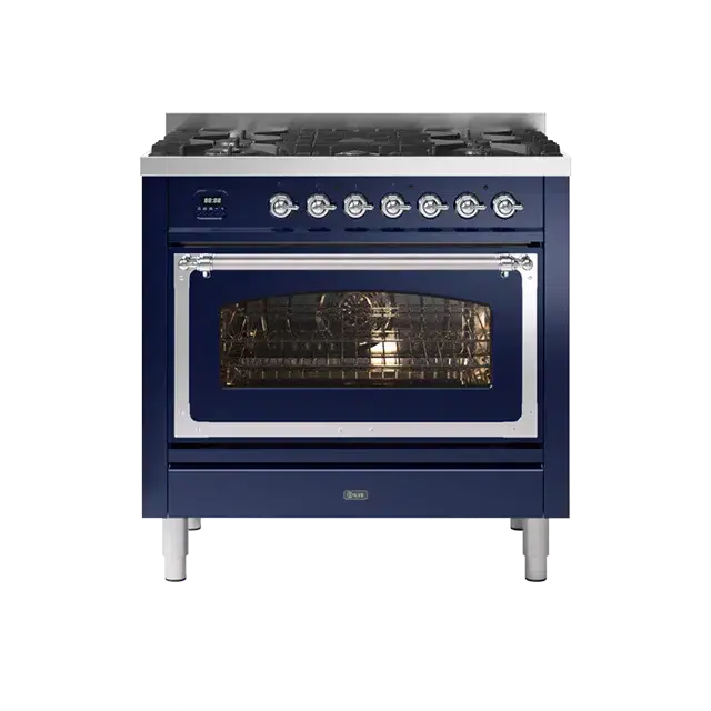 Ilve Nostalgie Ii Midnight Blue Freestanding Induction Range (Single Oven, Chrome Trim, 4 Zones) 1