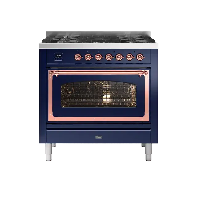 Ilve Nostalgie Ii Midnight Blue Freestanding Induction Range (Single Oven, Copper Trim, 4 Zones) 1