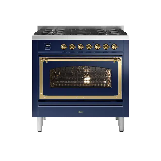 Ilve Nostalgie Ii Midnight Blue Freestanding Induction Range With Brass Accents & 4 Cooking Zones 1