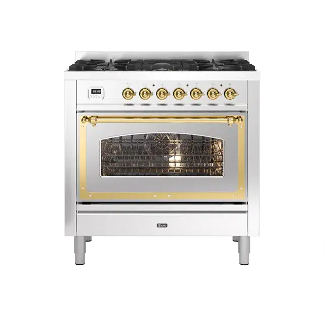 Ilve Nostalgie Ii Stainless Steel Freestanding Induction Range With Brass Trim & 4 Burners 1