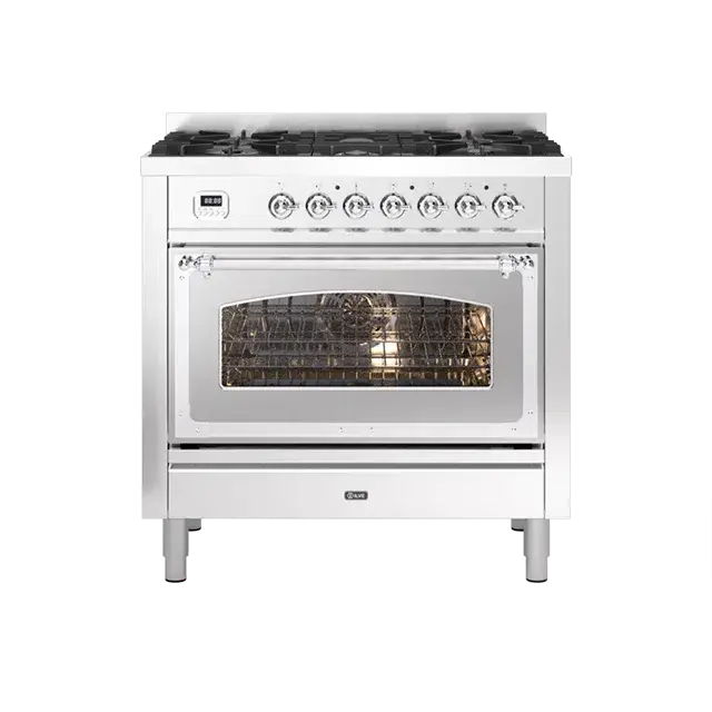 Ilve Nostalgie Ii Stainless Steel Freestanding Range – Liquid Propane, Chrome Trim, 5 Sealed Brass Burners 1