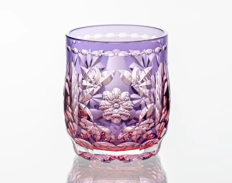 Kagami Crystal Edo Kiriko Kasaneirome Whiskey Glass – 'Hana Temari' By Hideaki Shinozaki, Living National Treasure 1