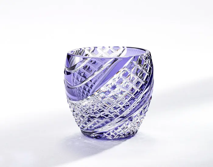 Kagami Crystal Edo Kiriko Sake Glass – Fish Scales Strip In Purple 1
