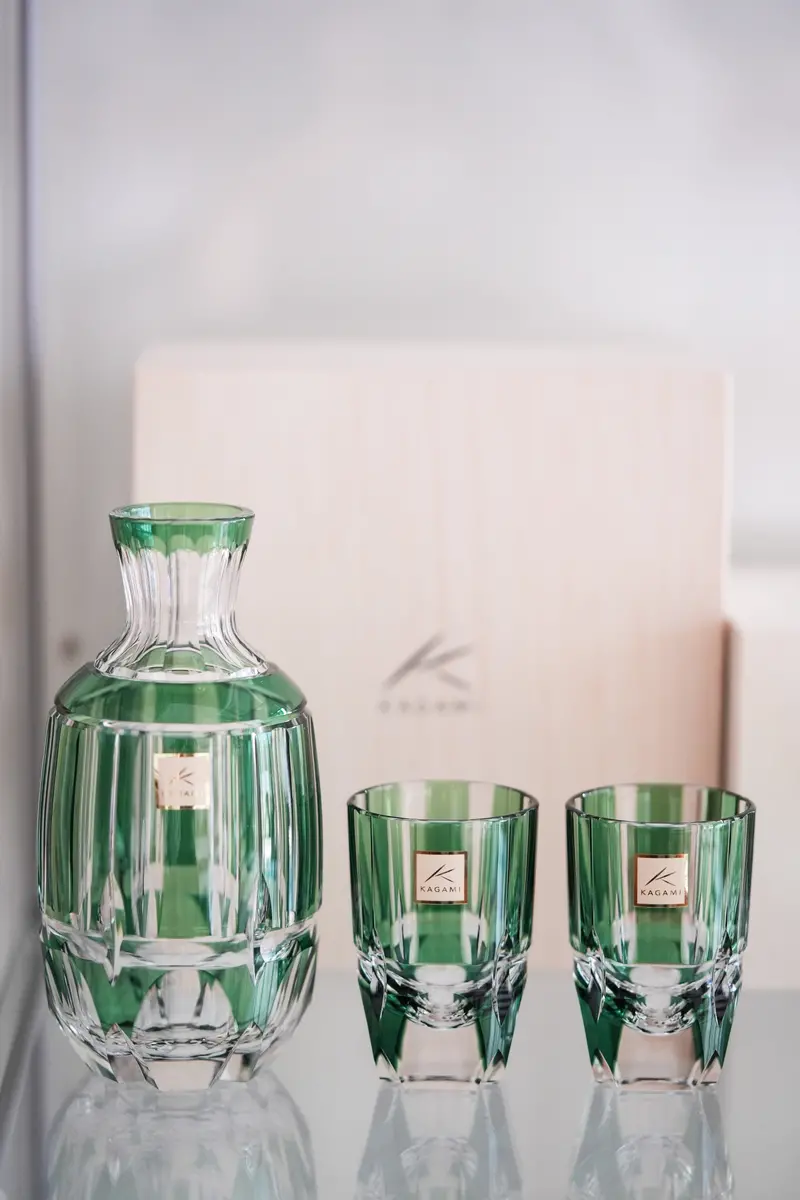 Kagami Crystal Edo Kiriko Sake Glasses – Bamboo Stem Series 1