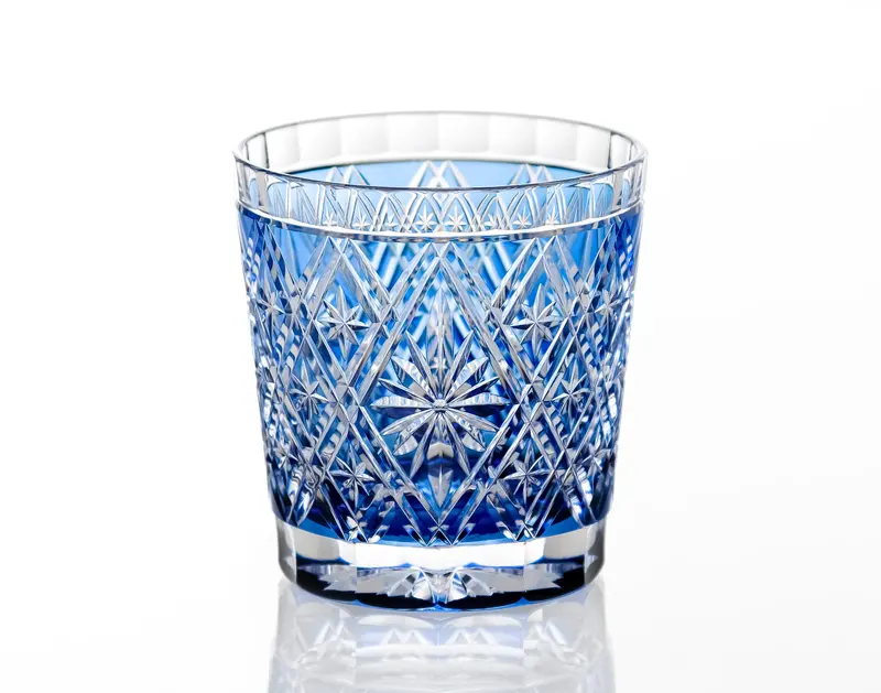 Kagami Crystal Edo Kiriko Whiskey Glass – 'Hishibana' Pattern In Cobalt Blue By Master Craftsman Hideaki Shinozaki 1