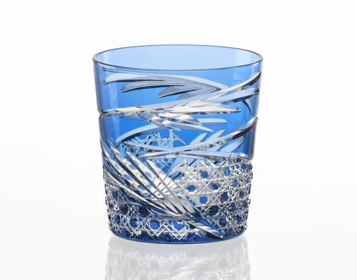 Kagami Crystal Edo Kiriko Whiskey Glass – 'Mai' Blue Pattern 1