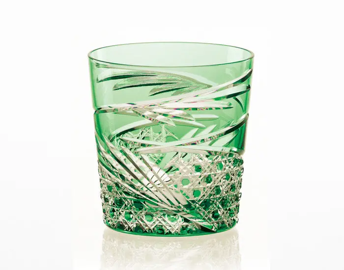 Kagami Crystal Edo Kiriko Whiskey Glass — 'Mai' Design In Emerald 1