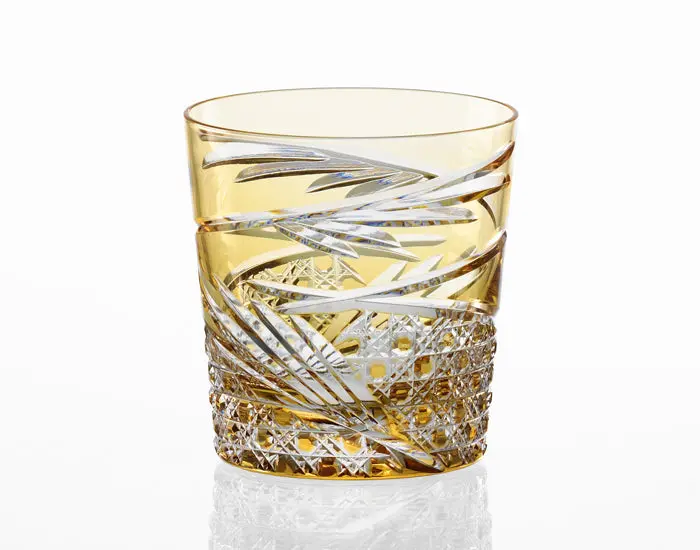Kagami Crystal Edo Kiriko Whiskey Glass – 'Mai' Yellow Pattern 1