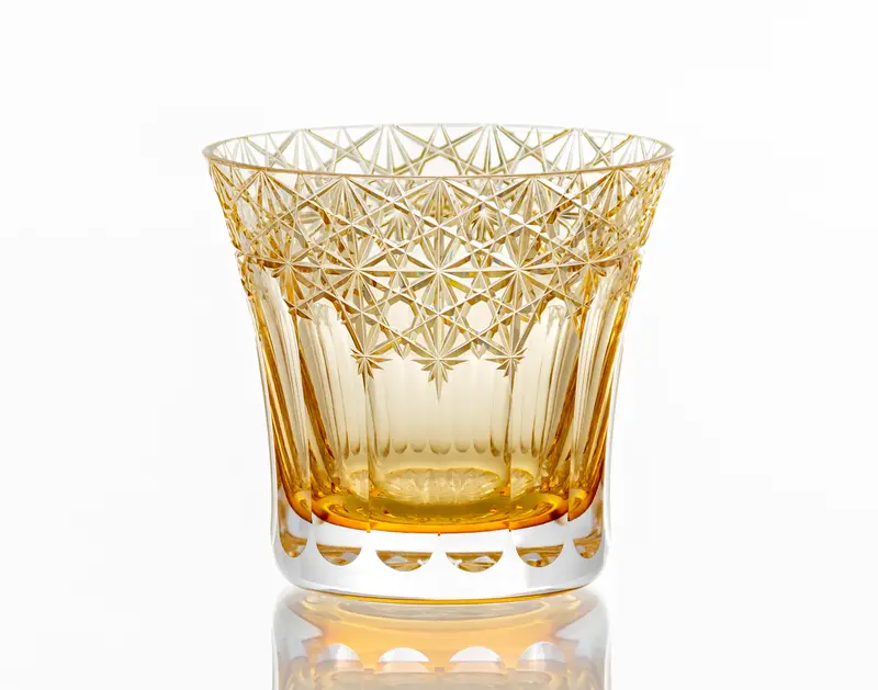 Kagami Crystal Edo Kiriko Whiskey Tumbler – 'Yume-Iro' Yellow 1