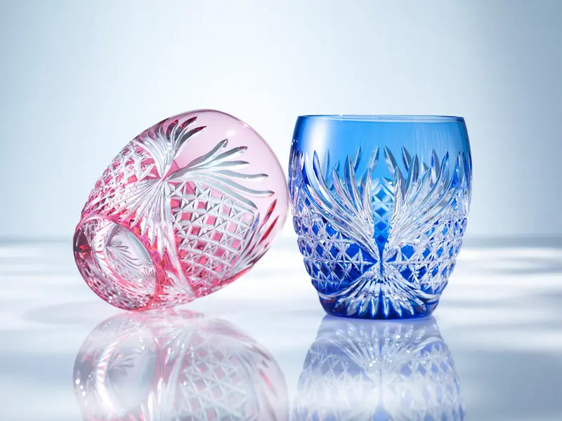 Kagami Crystal Edo Kiriko Whisky Glass Duo – Rokkaku (Deer Antlers) Pattern 1