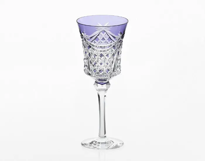 Kagami Crystal Edo Kiriko Wine Glass — 'Drape & Tetragonal Basket Weave' In Amethyst Purple 1