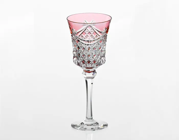 Kagami Crystal Edo Kiriko Wine Glass — 'Drape & Tetragonal Basket Weave' In Ruby Red 1
