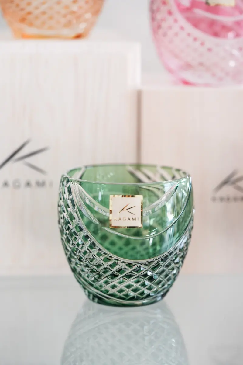 Kagami Crystal Green Edo Kiriko Sake Glass 1