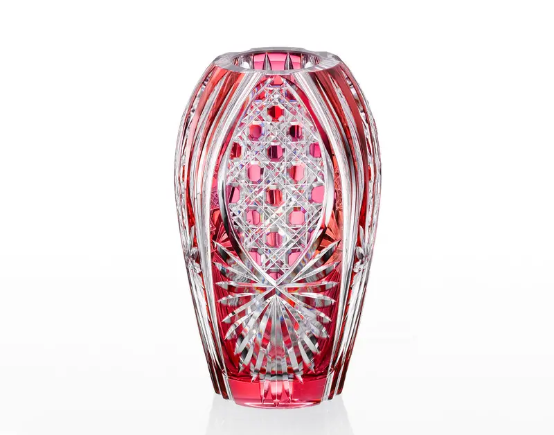 Kagami Crystal Narrow-Neck Edo Kiriko Vase - Bamboo Leaves & Octagonal Weave Pattern 1