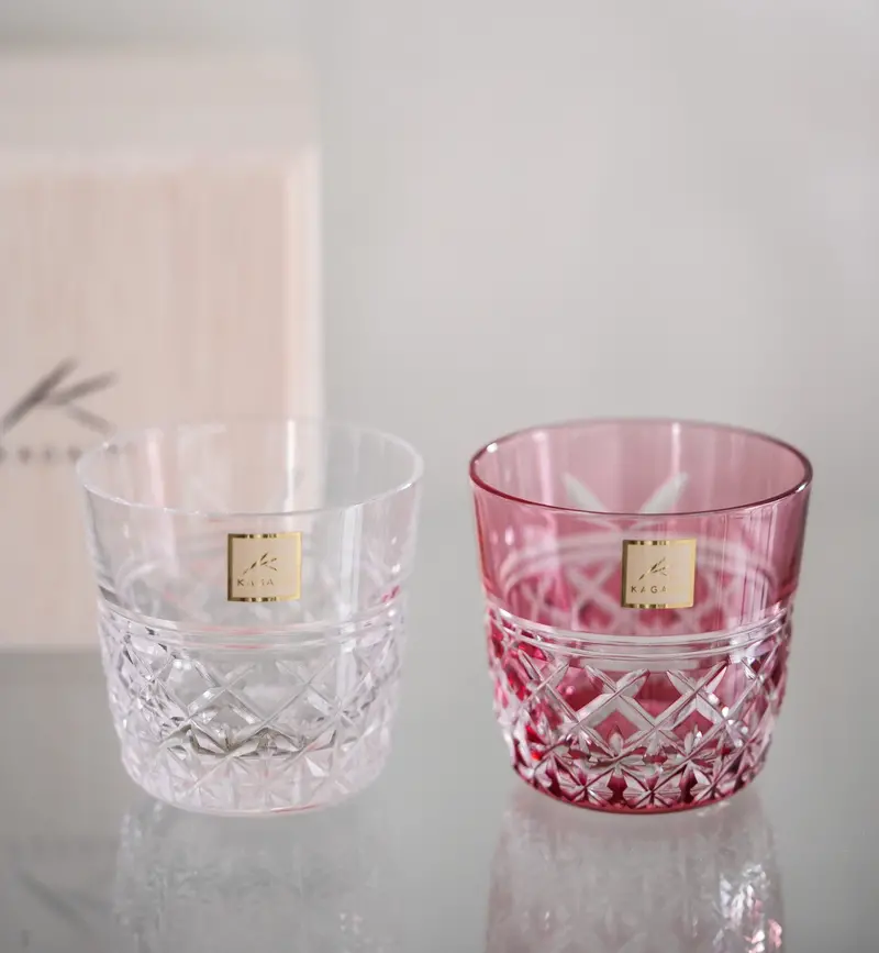 Kagami Crystal Pair Of Sake Glasses – Edo Kiriko Yui Design 1