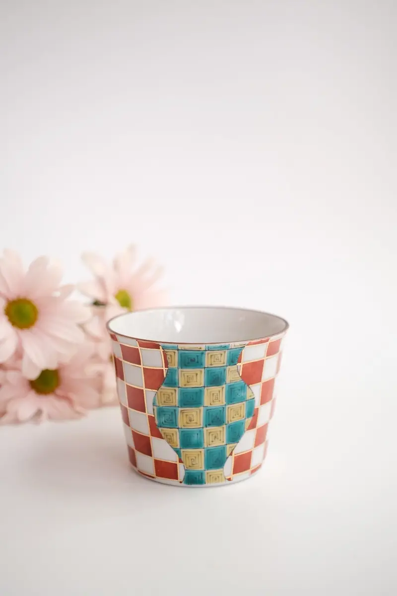 Kana Kobayashi Red Checkered Ceramic Cup (Kk02) 1