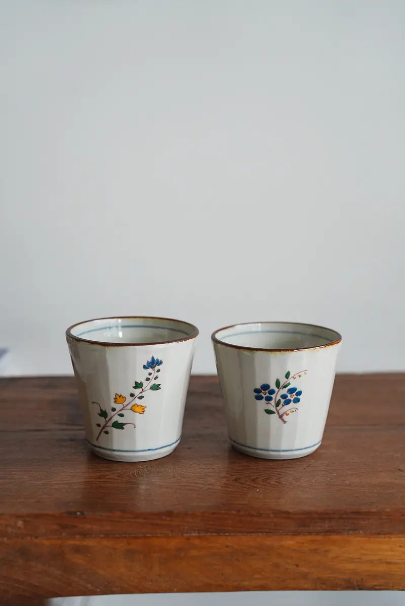 Kazuaki Shimura Hand-Painted Faceted Floral Cup (Kas06) 1