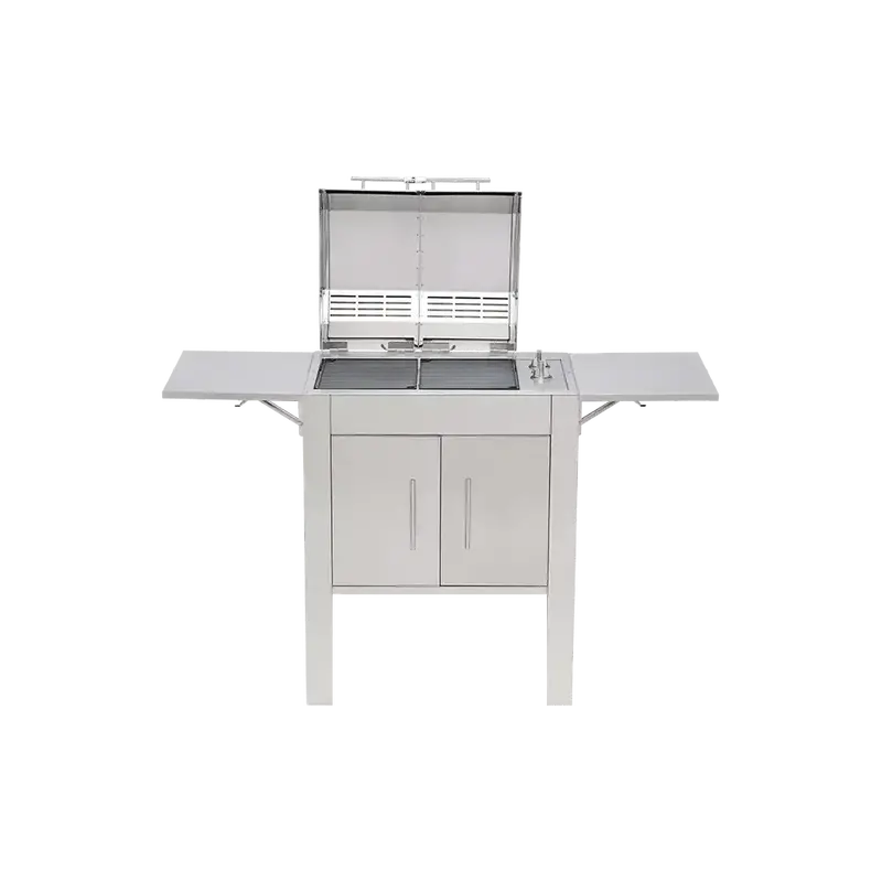 Kenyon Texan 2-Burner 240V Split-Lid Electric Grill With Mechanical Knob Controls And Stand 1
