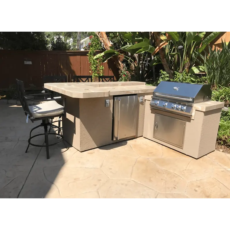 Kokomo Grills 4-Foot L-Shaped Propane Outdoor Kitchen Island With Bar Seating And 4-Burner Grill 1