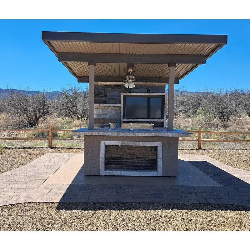 Kokomo Grills Baja Propane Outdoor Kitchen Island With Tv Mount, Grill, And Pergola Top 1