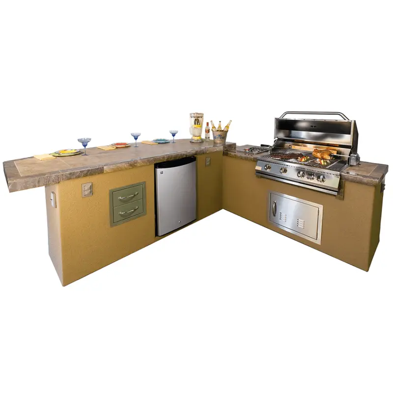 Kokomo Grills Caribbean Propane Outdoor Kitchen Island With 4-Burner Grill, Refrigerator, And Storage Drawers 1