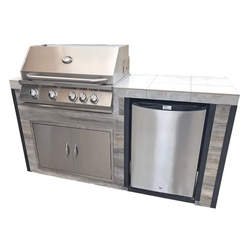 Kokomo Grills Elite 6-Foot Propane Outdoor Kitchen Island With Built-In Grill And Driftwood-Style Siding 1