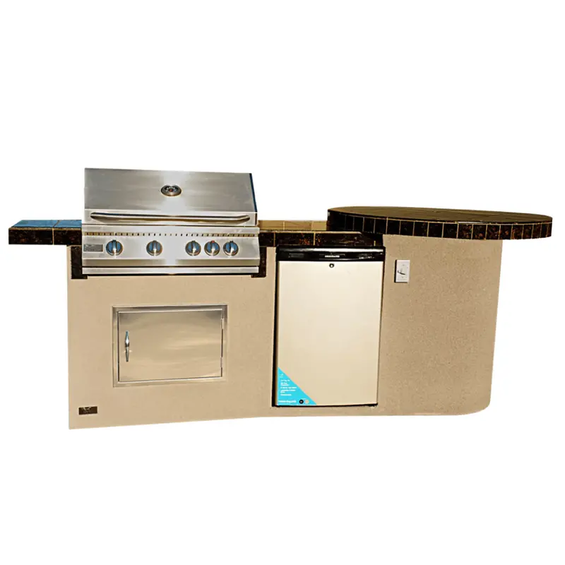 Kokomo Grills Fire 9-Foot Propane Outdoor Kitchen Island With 4-Foot Round Bar And 4-Burner Grill 1
