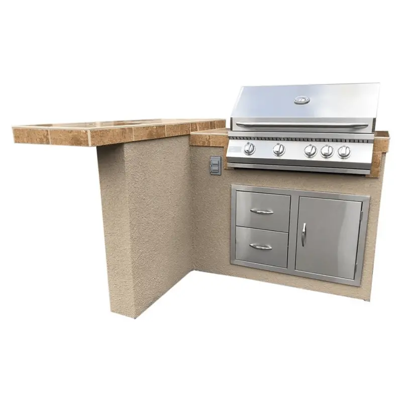 Kokomo Grills Havana L-Shaped Propane Outdoor Kitchen Island With Bar Seating And 4X5 Foot Built-In Grill 1