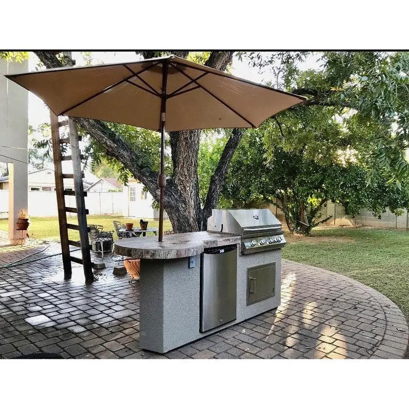 Kokomo Grills Maui 7.5-Foot Propane Outdoor Kitchen Island With Round 33-Inch End Bar, Led Lights, And Integrated Grill 1