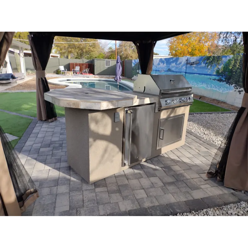Kokomo Grills Poly 7.5-Foot Propane Outdoor Kitchen Island With Octagonal 3-Sided Bar And Built-In Grill 1