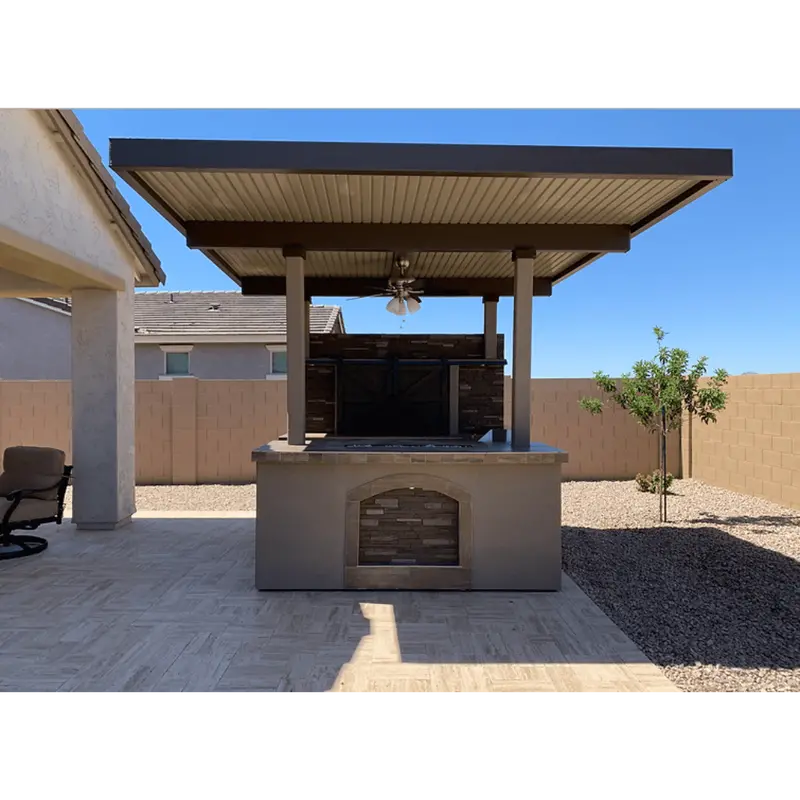 Kokomo Grills St. Croix Barn-Door Tv Wall Outdoor Kitchen Island With Pergola, Fire Pit, And 4-Burner Grill 1