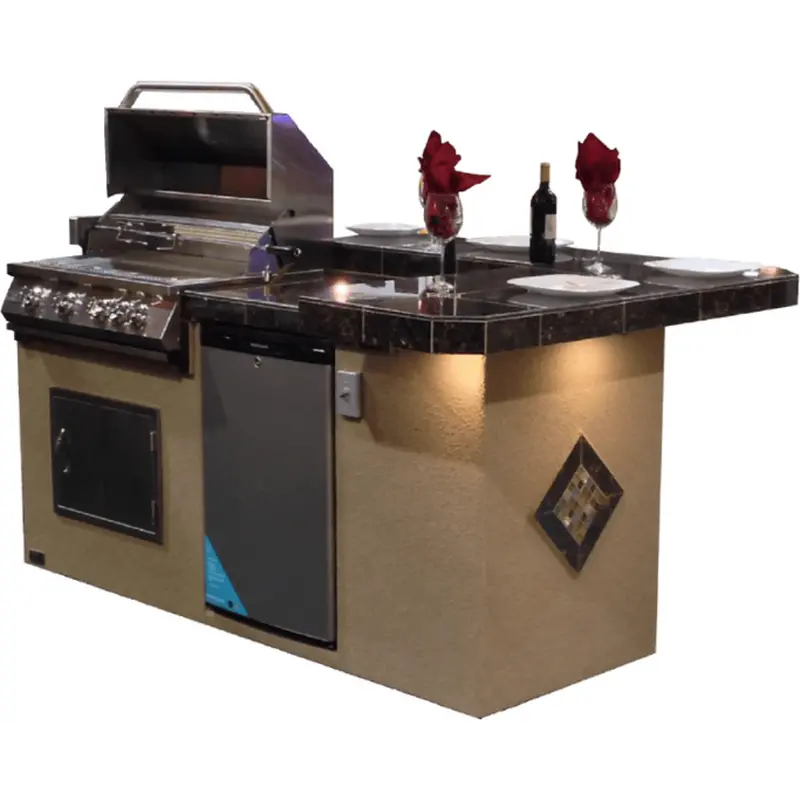 Kokomo Grills St. John 7.5-Foot Propane Outdoor Kitchen Island With 3-Sided High Bar, Led Lighting, And 4-Burner Grill 1