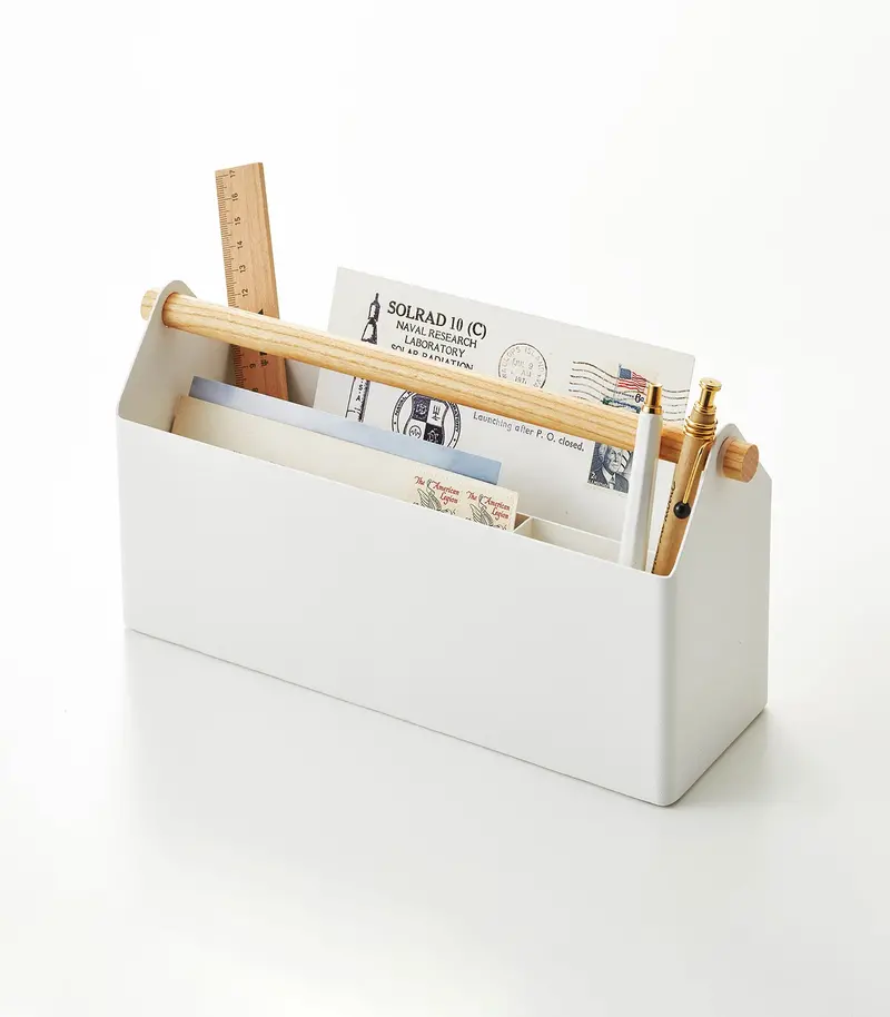 Large Desktop Pen & Office Supply Organizer – Steel And Wood Combo 1