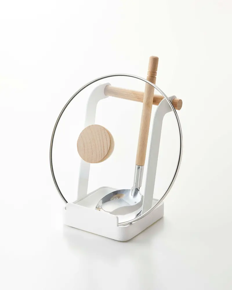 Lid And Utensil Stand – Steel Base With Wooden Top Shelf 1