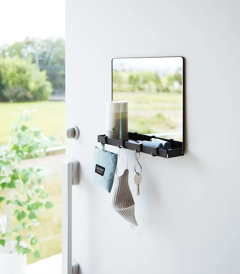 Magnetic Glass Mirror With Integrated Storage Rack 1