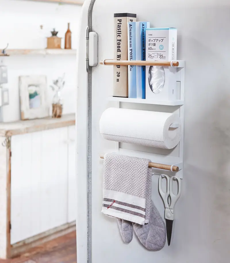 Magnetic Kitchen Storage Rack – Steel Frame With Wooden Trim 1