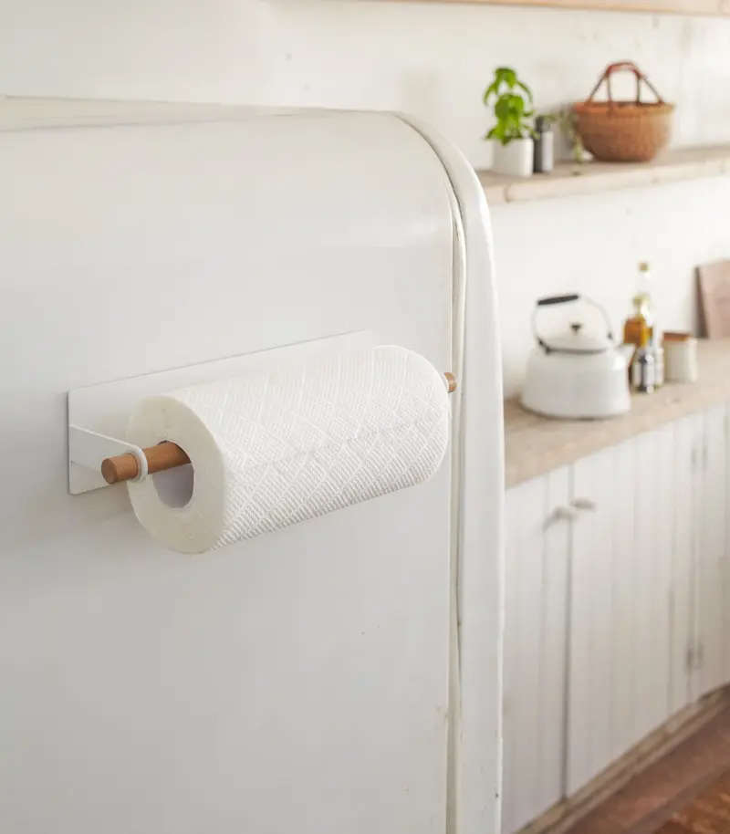 Magnetic Paper Towel Holder – Steel Mount With Wood Accent Bar 1