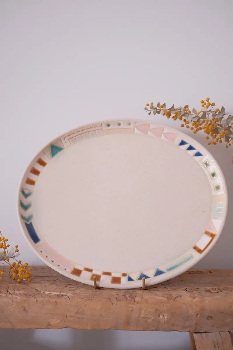 Makiko Furukawa Geometric Ceramic Oval Plate – Large 1